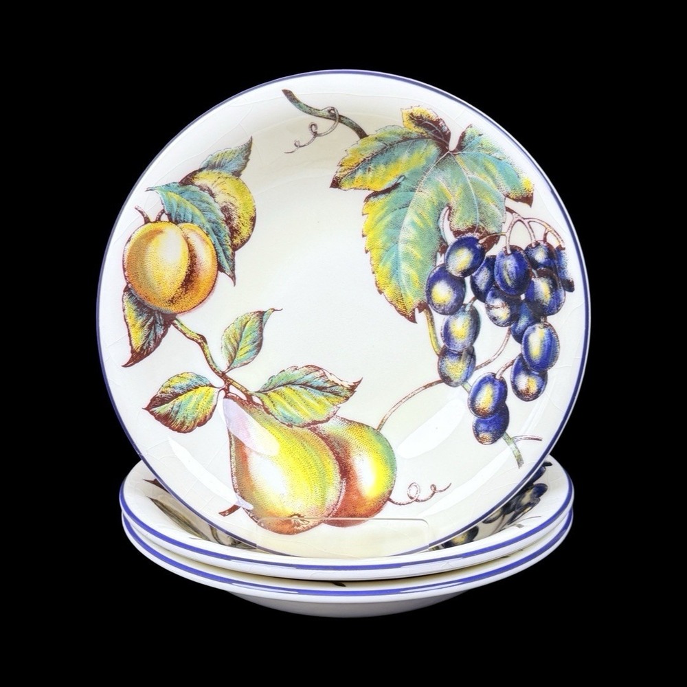 Pier 1 Macintosh Soup Bowls Italy 8" Set Of 3 Pears Grapes Peaches